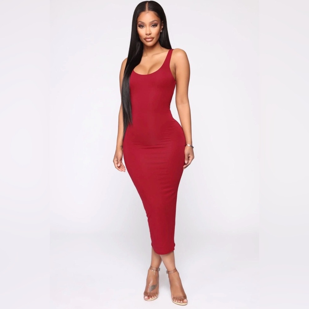 Fashion Nova Your Needs Met Midi Dress Wine Red